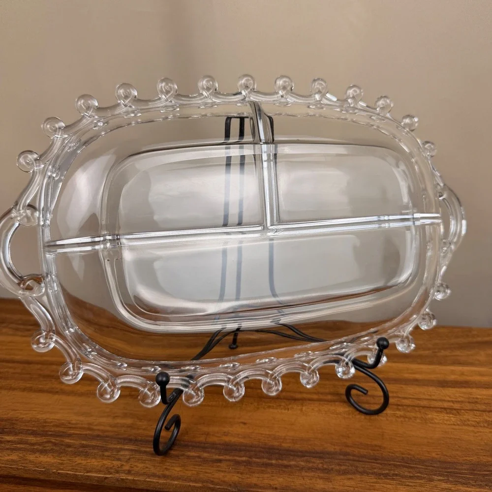 Heisey Glass Lariat Divided Relish Dish Oval Serving Tray Clear 3 Section 12.5in